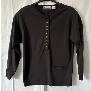 Mixed Blues Vintage 90s Black Henley Top Shirt Padded Shoulders Size Medium